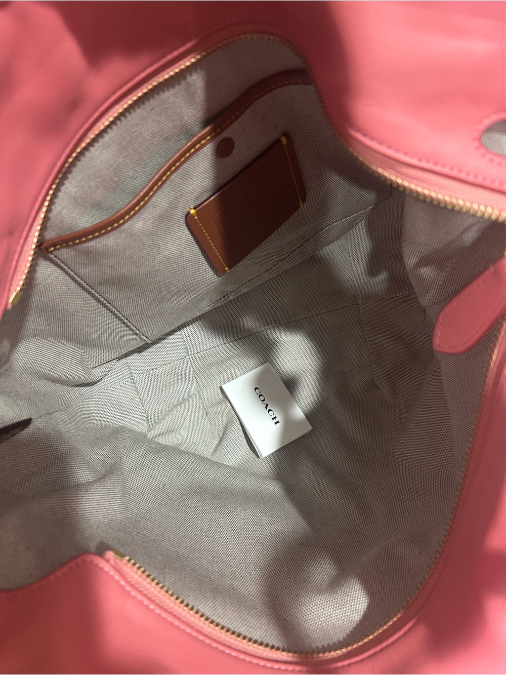 Coach Bea Tote in colorblock taffy pink and orange design. - Picture 7 of 8